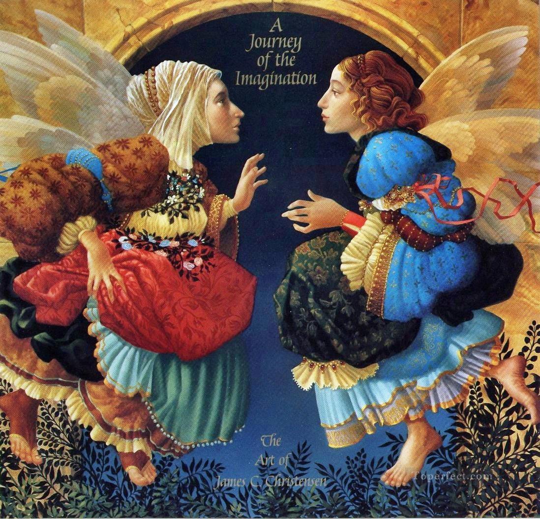ボッティチェリのファンタジーについて語る二人の天使油絵